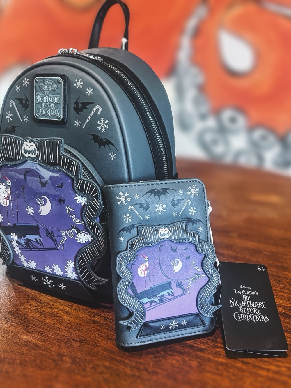 Disney The Nightmare Before Christmas Loungefly Backpack & Wallet Snowglobe NWT - Picture 11 of 11